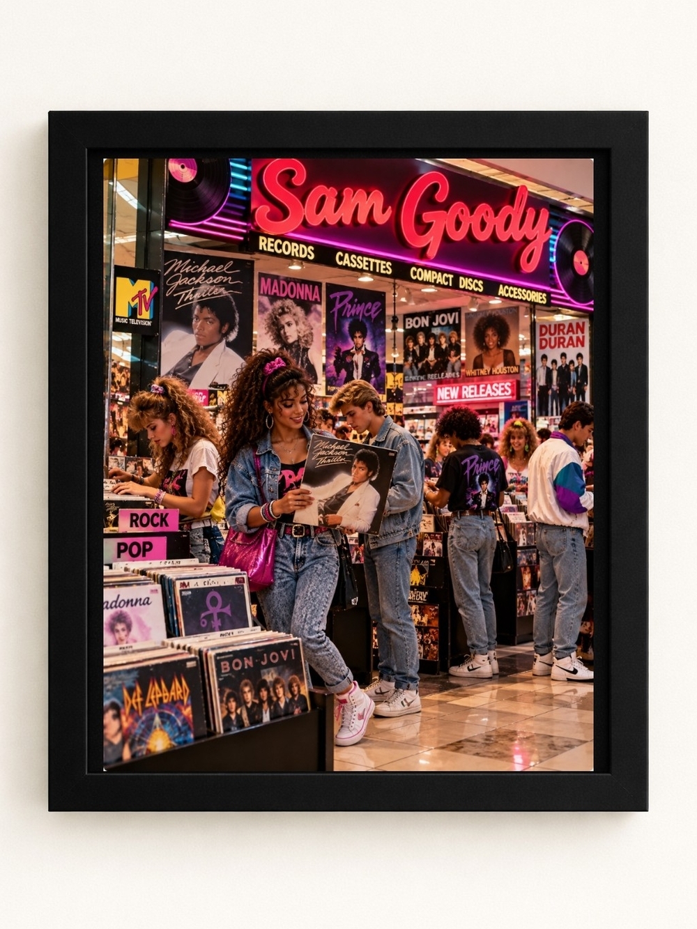 Neon Record Store A.I. Art Print- 8x10 Frame